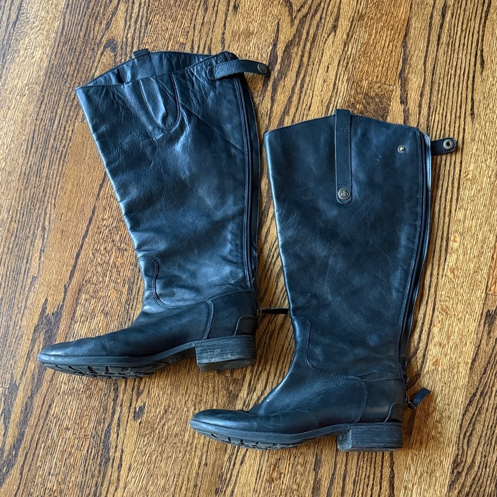 B20 Sam Edelman Outdoor Zip Up Below the Knew Black Leather Heeled Boots